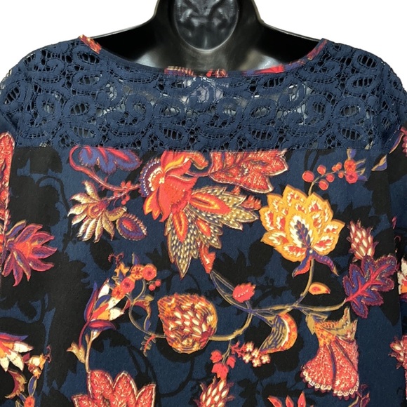 Van Heusen Blue/Orange Floral Top~Blouse~BohoVibes - Picture 6 of 9